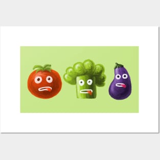 Tomato Broccoli Eggplant Funny Vegetables Posters and Art